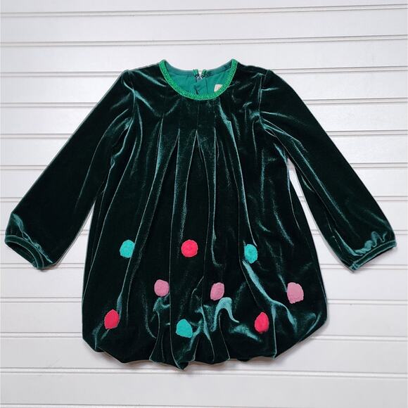 Catimini Other - Catimini Girls Green Velvet Holiday Pom Pom Bubble Dress